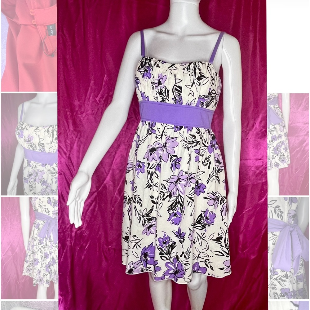 MY MICHELLE 7 DRESS PADDED BUST PURPLE & WHITE NEW PROM WEDDING FORMAL COTTON